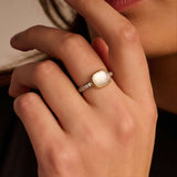 Zirconia Cushion Ring with pearl