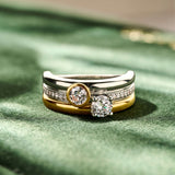 Triple Band Round Double Zirconia Ring