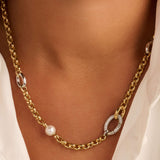 Connected Zirconia Pearl Necklace