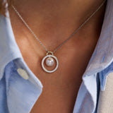 Floating Pearl Zirconia Circle Necklace