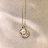 Floating Pearl Zirconia Circle Necklace