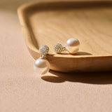 Round Zirconia Pearl Earrings