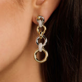 Long Open Modern Pavé Circle Earrings