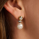 Round Zirconia Pearl Earrings Gold Vermeil
